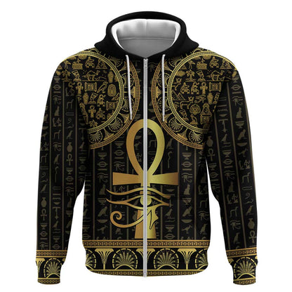 Afro Ancient Egypt Ankh and Eye Of Horus Zip Hoodie Egyptian Hieroglyphs