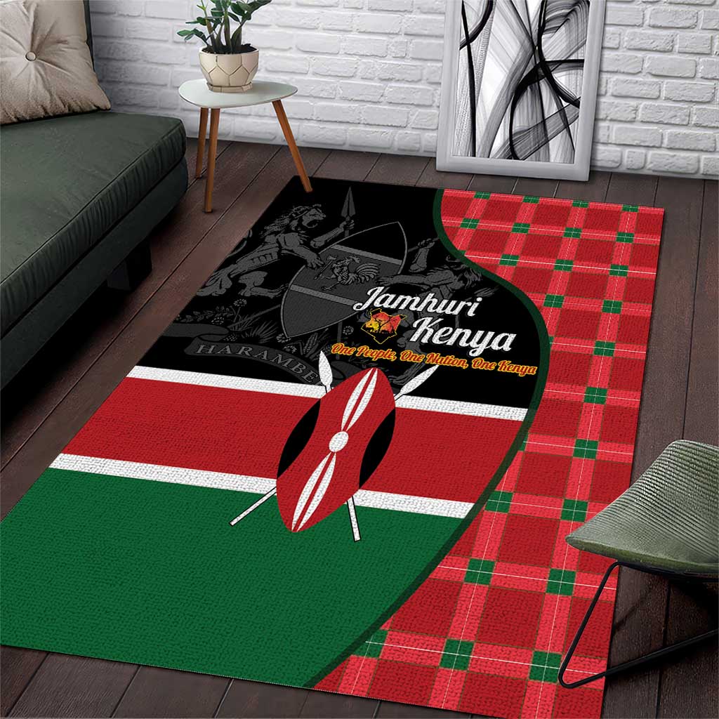 Afro Jamhuri ya Kenya Area Rug One People One Nation Massai Shuka Pattern - African Pride