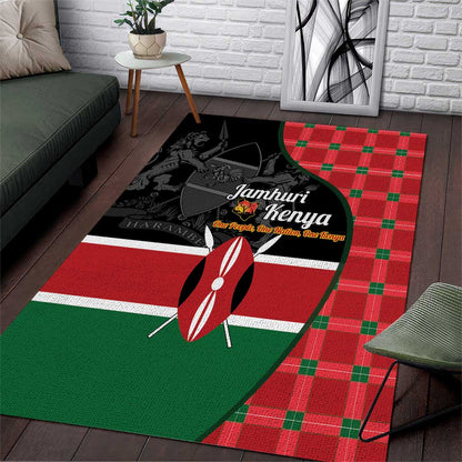 Afro Jamhuri ya Kenya Area Rug One People One Nation Massai Shuka Pattern - African Pride