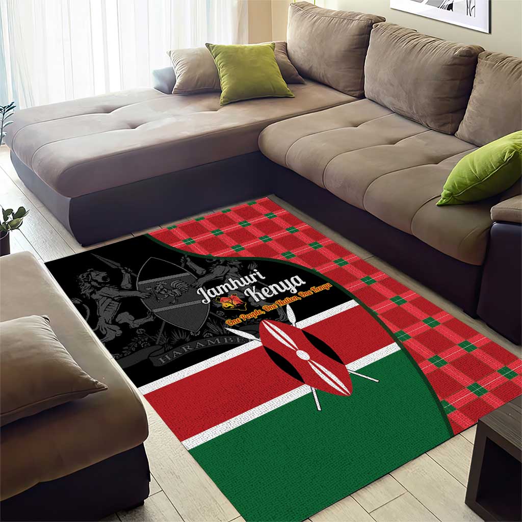 Afro Jamhuri ya Kenya Area Rug One People One Nation Massai Shuka Pattern - African Pride