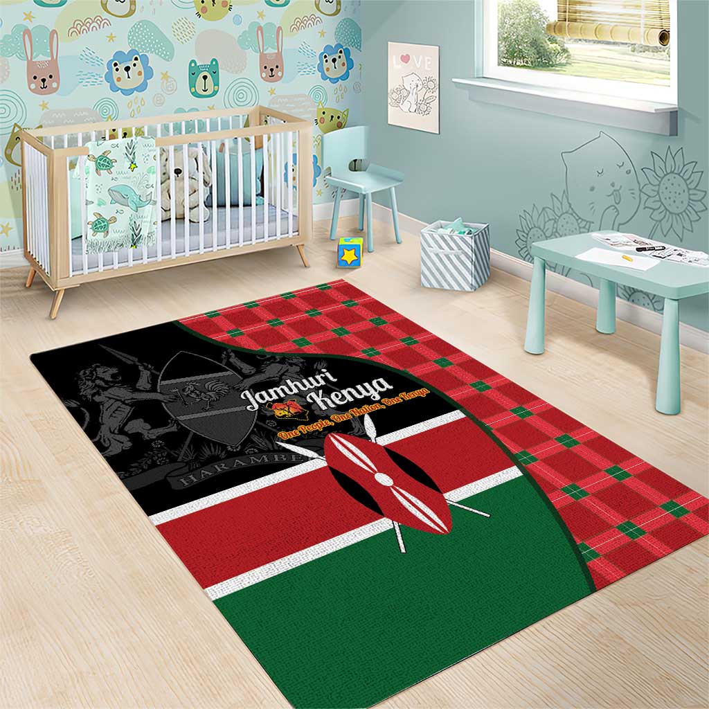 Afro Jamhuri ya Kenya Area Rug One People One Nation Massai Shuka Pattern - African Pride
