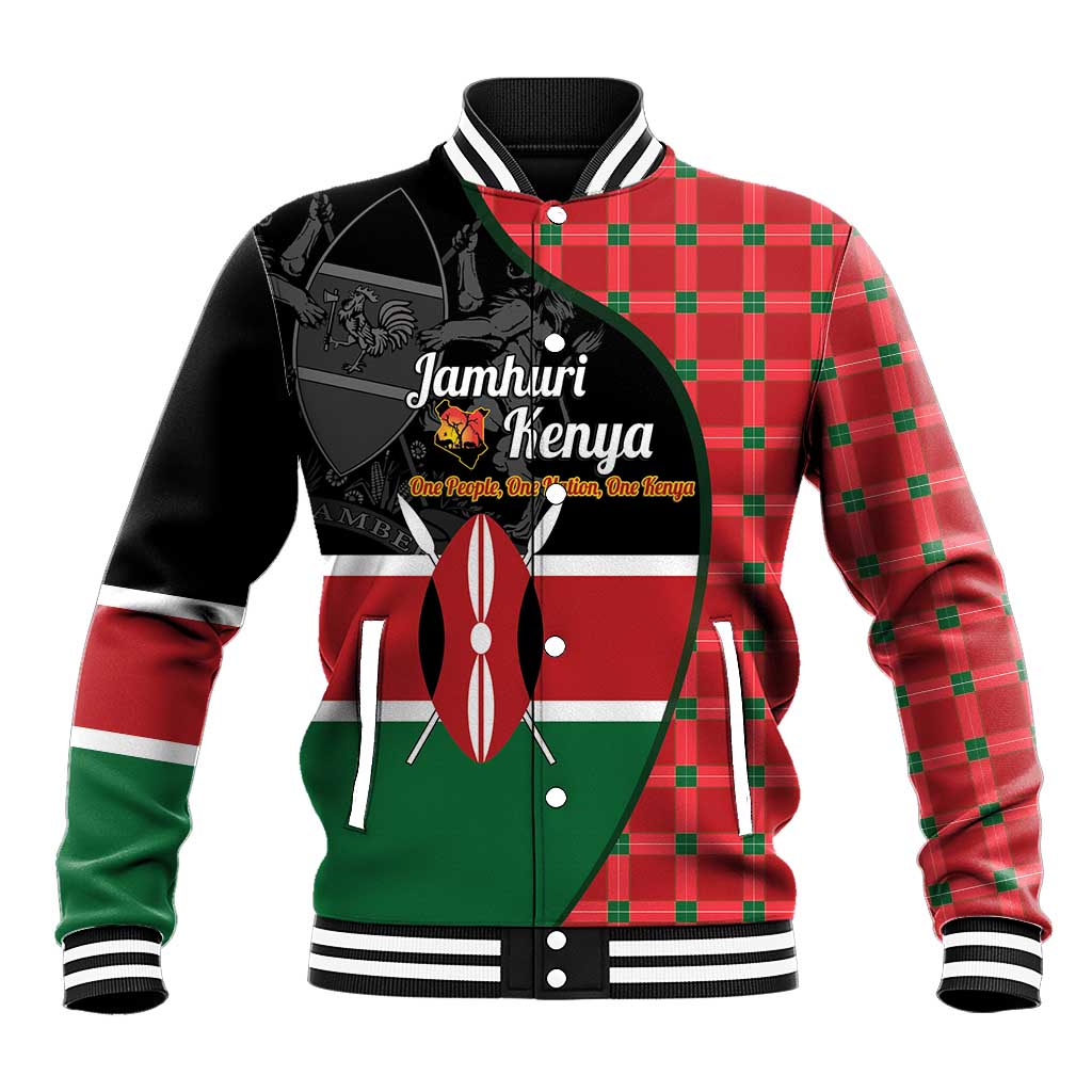 Afro Jamhuri ya Kenya Baseball Jacket One People One Nation Massai Shuka Pattern - African Pride