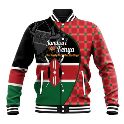 Afro Jamhuri ya Kenya Baseball Jacket One People One Nation Massai Shuka Pattern - African Pride