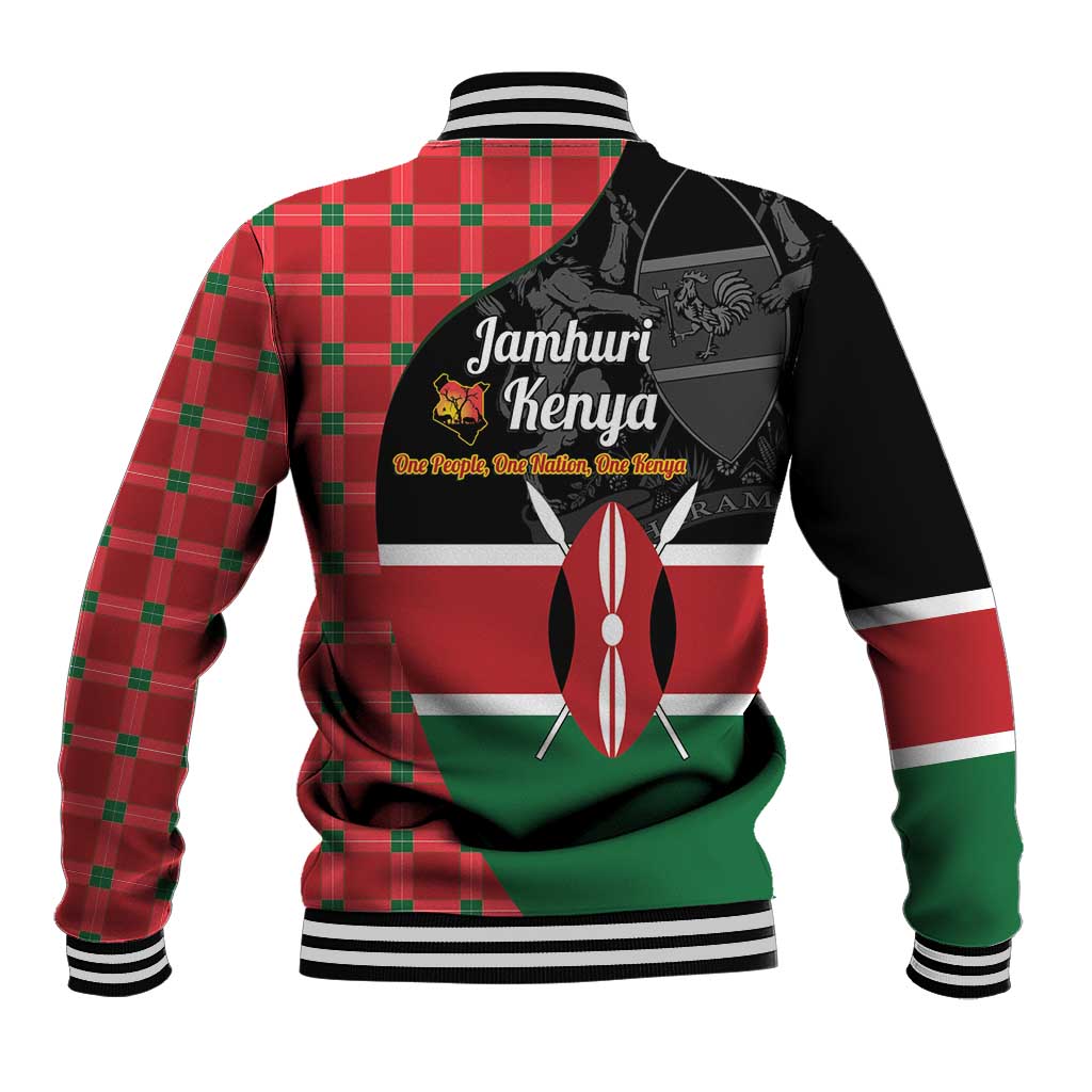 Afro Jamhuri ya Kenya Baseball Jacket One People One Nation Massai Shuka Pattern - African Pride