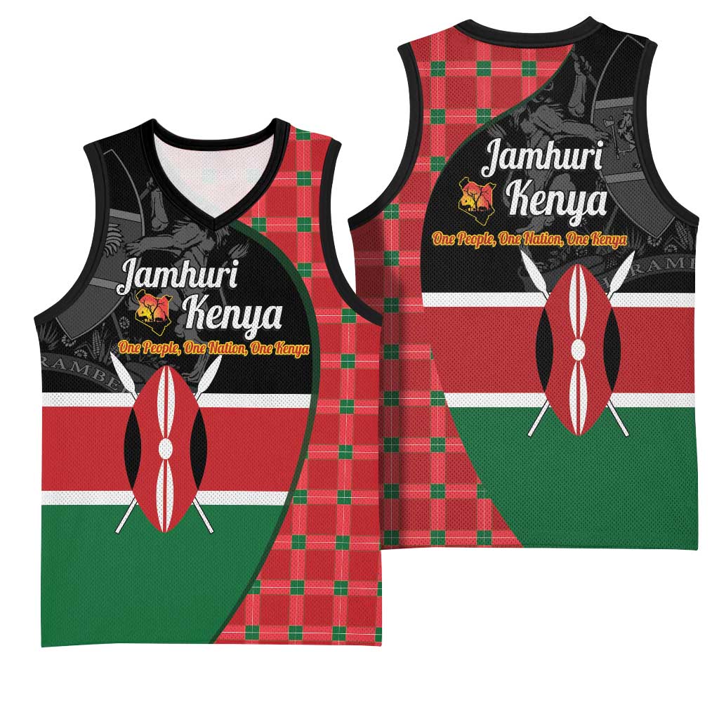 Afro Jamhuri ya Kenya Basketball Jersey One People One Nation Massai Shuka Pattern - African Pride