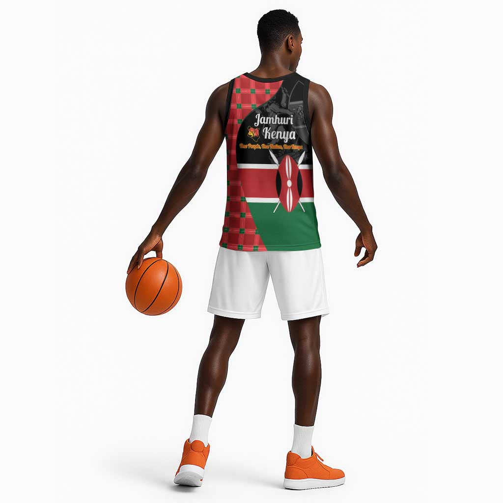 Afro Jamhuri ya Kenya Basketball Jersey One People One Nation Massai Shuka Pattern - African Pride