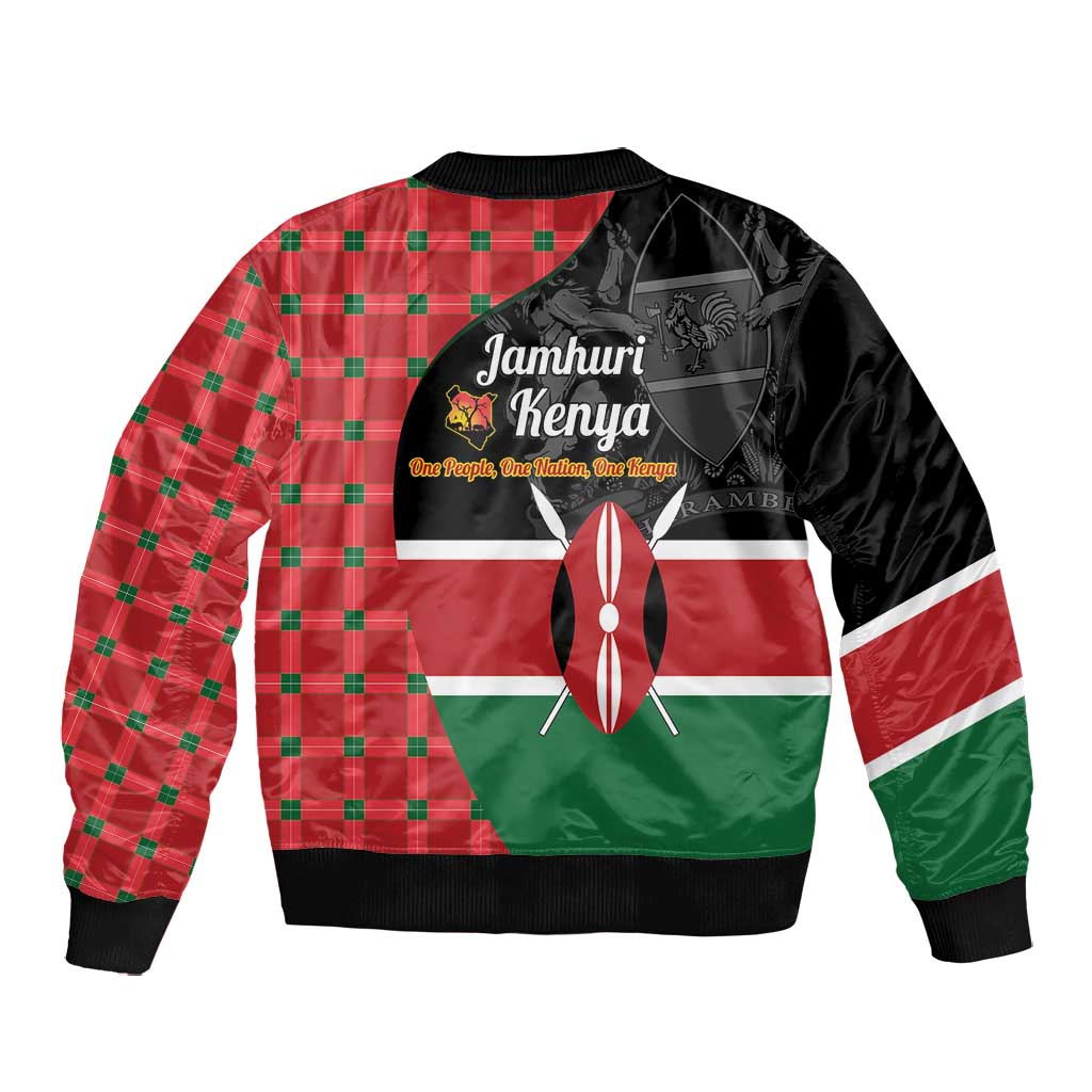 Afro Jamhuri ya Kenya Bomber Jacket One People One Nation Massai Shuka Pattern - African Pride