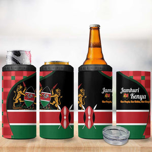 Afro Jamhuri ya Kenya 4 in 1 Can Cooler Tumbler One People One Nation Massai Shuka Pattern - African Pride