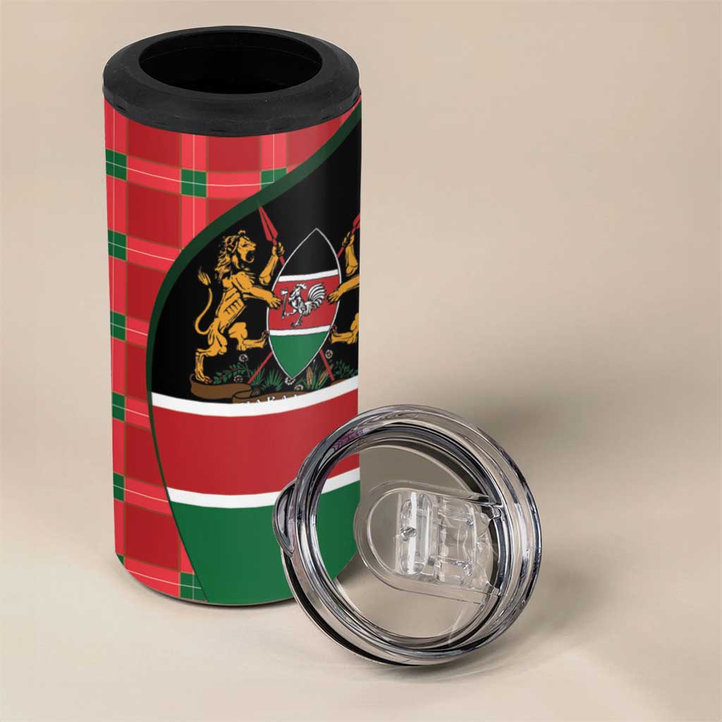 Afro Jamhuri ya Kenya 4 in 1 Can Cooler Tumbler One People One Nation Massai Shuka Pattern - African Pride