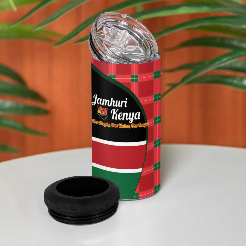 Afro Jamhuri ya Kenya 4 in 1 Can Cooler Tumbler One People One Nation Massai Shuka Pattern - African Pride