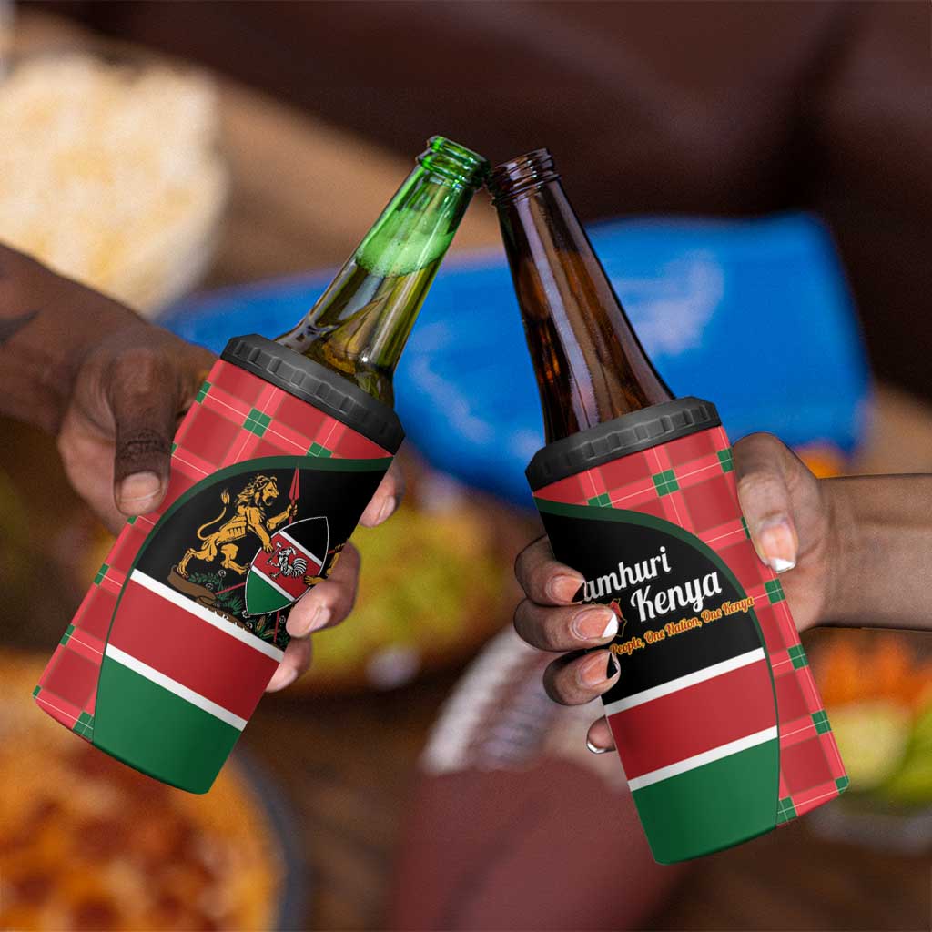 Afro Jamhuri ya Kenya 4 in 1 Can Cooler Tumbler One People One Nation Massai Shuka Pattern - African Pride