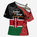 Kenya Jamhuri Day Cross Shoulder Shirt One People One Nation Massai Shuka Pattern