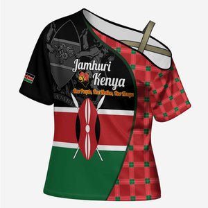 Kenya Jamhuri Day Cross Shoulder Shirt One People One Nation Massai Shuka Pattern