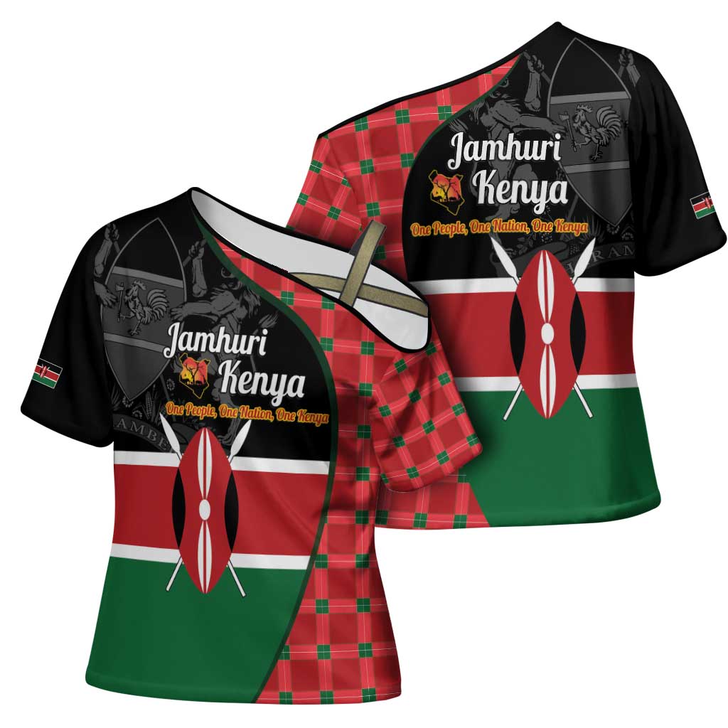 Kenya Jamhuri Day Cross Shoulder Shirt One People One Nation Massai Shuka Pattern