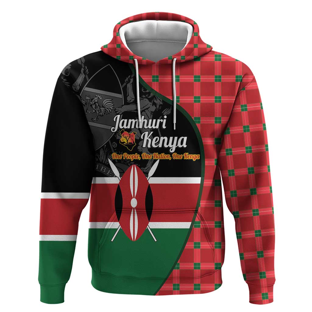 Afro Jamhuri ya Kenya Hoodie One People One Nation Massai Shuka Pattern - African Pride