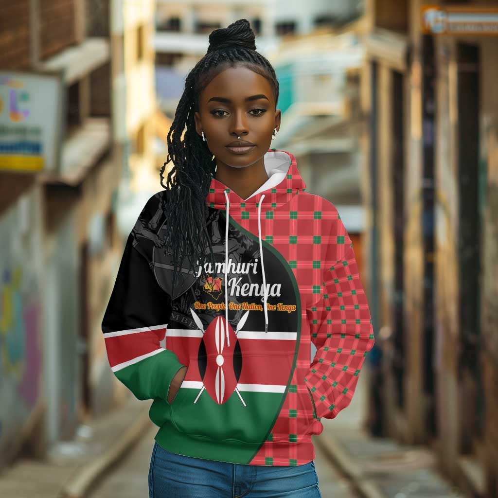 Afro Jamhuri ya Kenya Hoodie One People One Nation Massai Shuka Pattern - African Pride