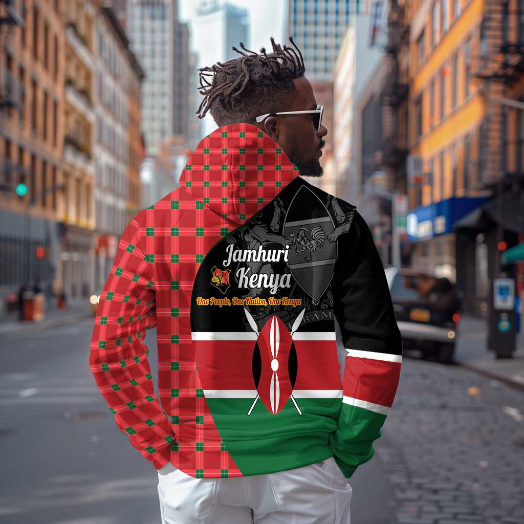 Afro Jamhuri ya Kenya Hoodie One People One Nation Massai Shuka Pattern - African Pride