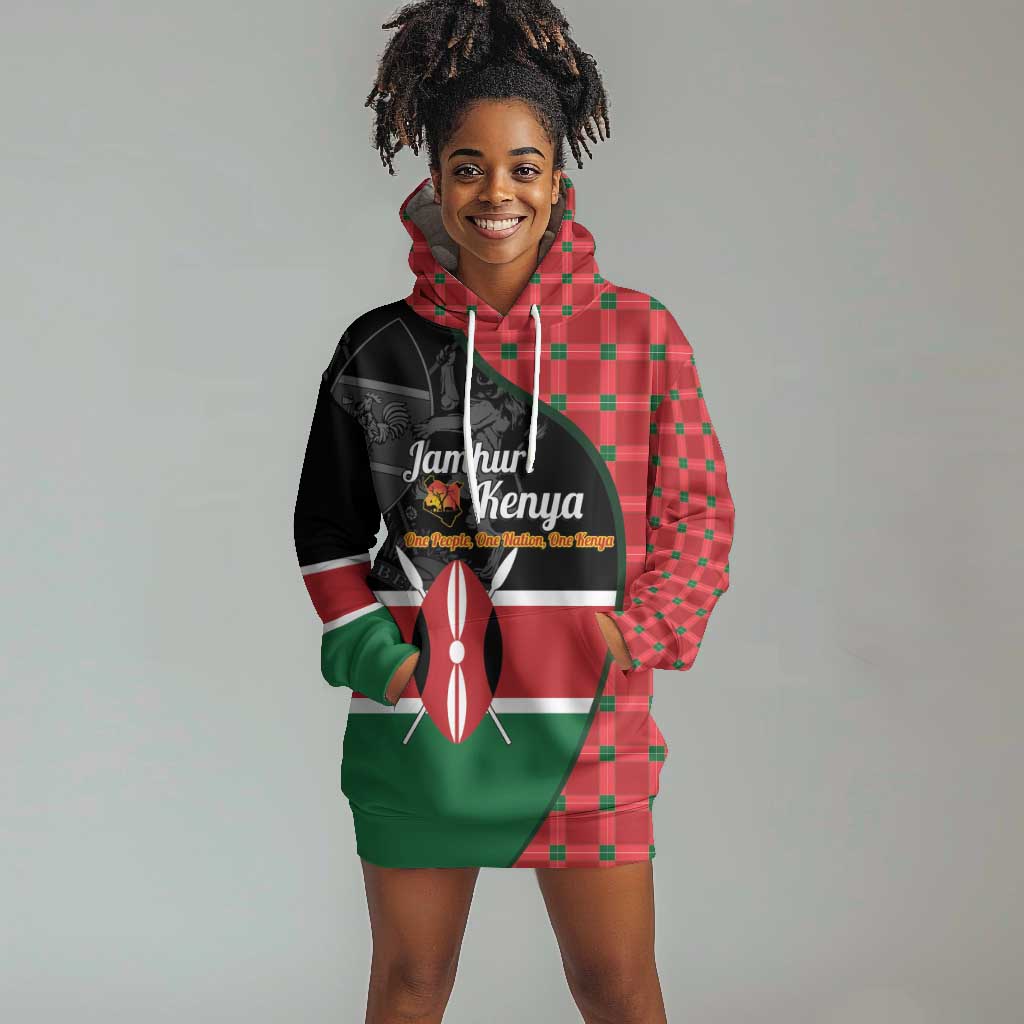 Afro Jamhuri ya Kenya Hoodie Dress One People One Nation Massai Shuka Pattern - African Pride