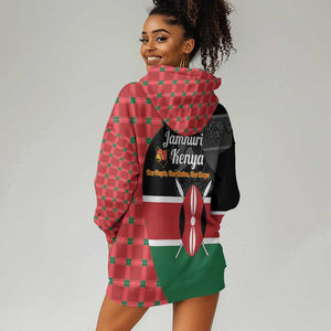 Afro Jamhuri ya Kenya Hoodie Dress One People One Nation Massai Shuka Pattern - African Pride