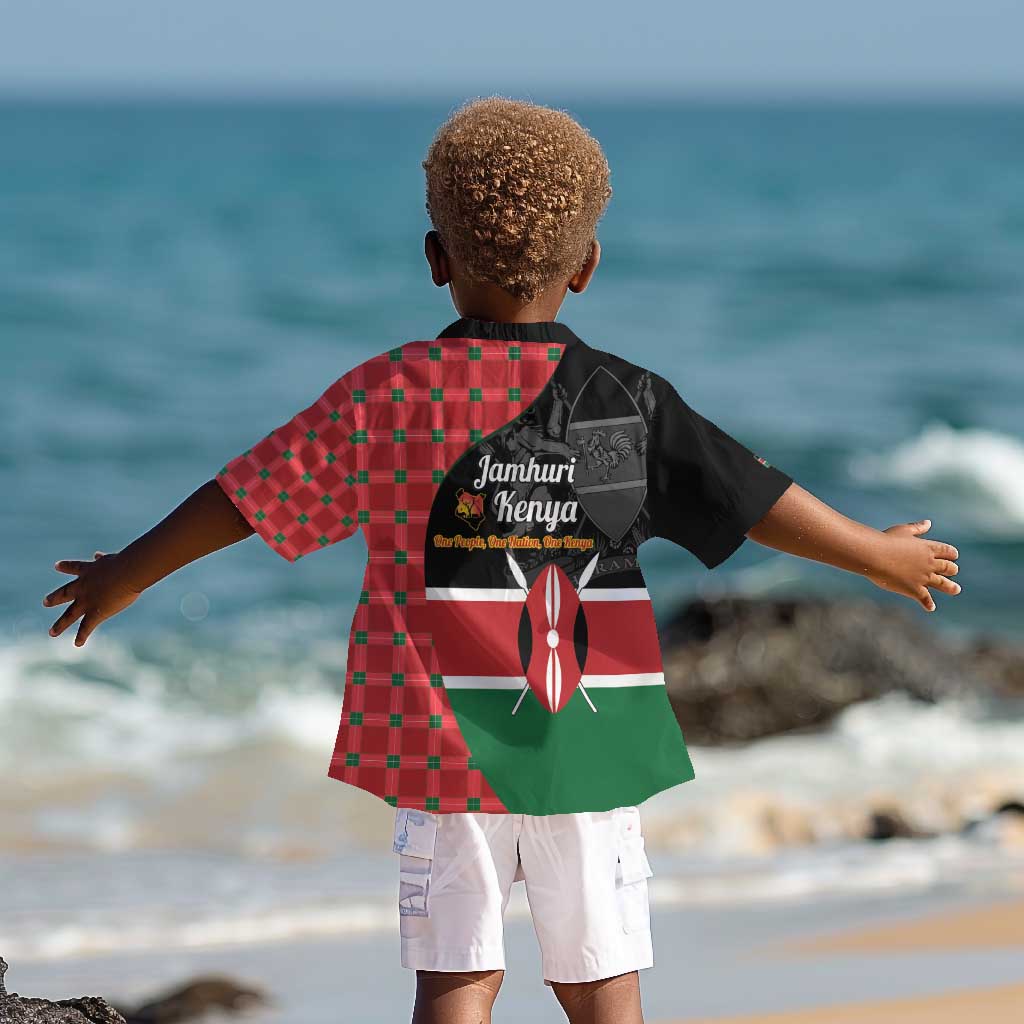 Afro Jamhuri ya Kenya Kid Hawaiian Shirt One People One Nation Massai Shuka Pattern - African Pride