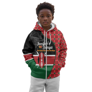 Afro Jamhuri ya Kenya Kid Hoodie One People One Nation Massai Shuka Pattern - African Pride