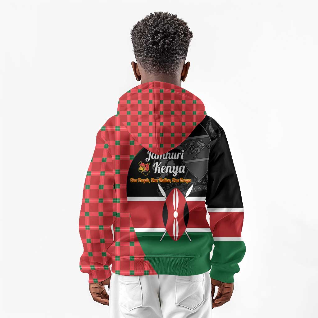 Afro Jamhuri ya Kenya Kid Hoodie One People One Nation Massai Shuka Pattern - African Pride