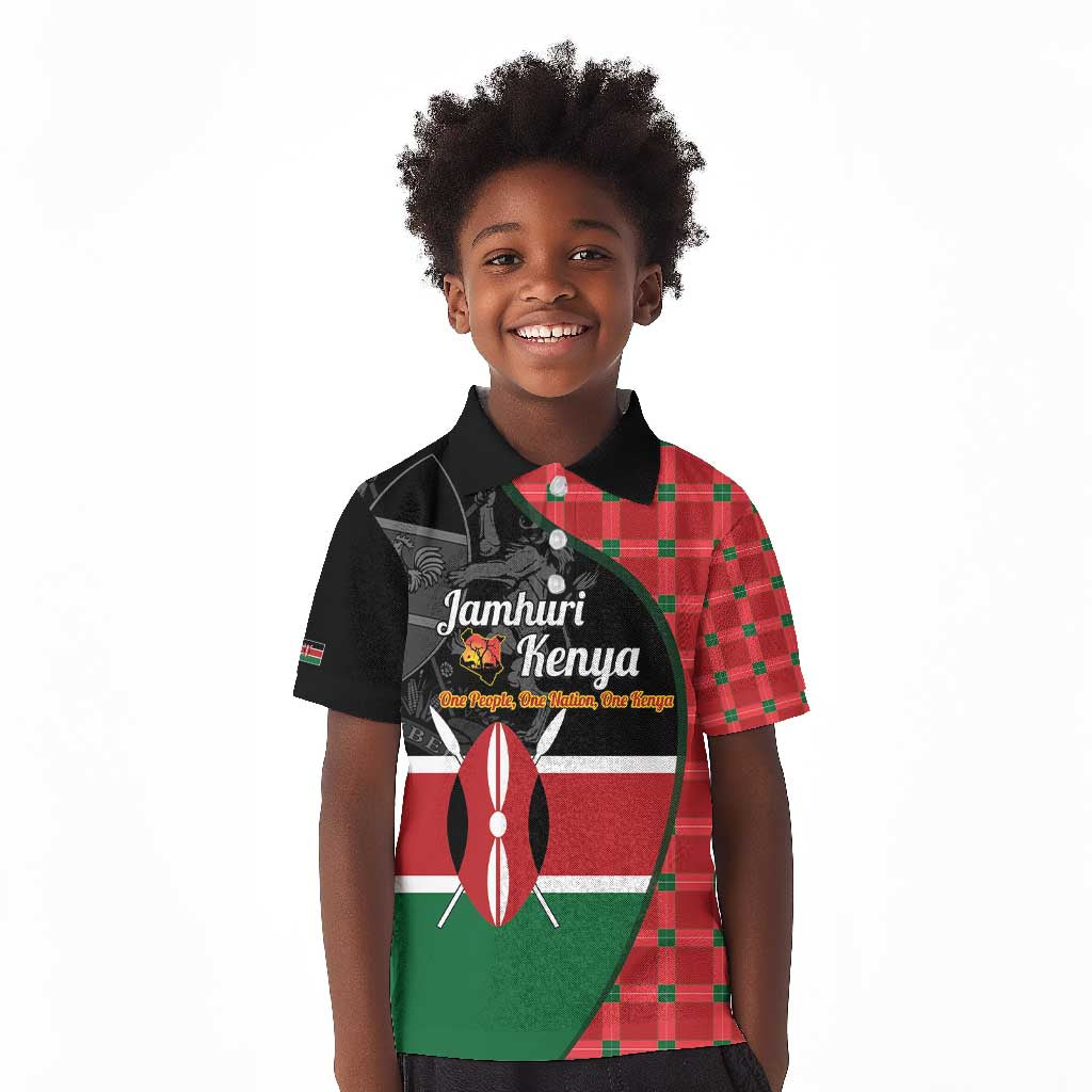 Afro Jamhuri ya Kenya Kid Polo Shirt One People One Nation Massai Shuka Pattern - African Pride