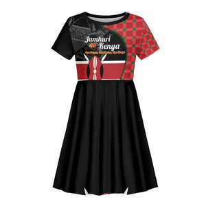 Afro Jamhuri ya Kenya Kid Short Sleeve Dress One People One Nation Massai Shuka Pattern - African Pride