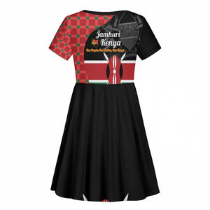 Afro Jamhuri ya Kenya Kid Short Sleeve Dress One People One Nation Massai Shuka Pattern - African Pride