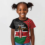 Afro Jamhuri ya Kenya Kid T shirt One People One Nation Massai Shuka Pattern - African Pride