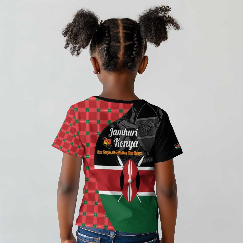 Afro Jamhuri ya Kenya Kid T shirt One People One Nation Massai Shuka Pattern - African Pride