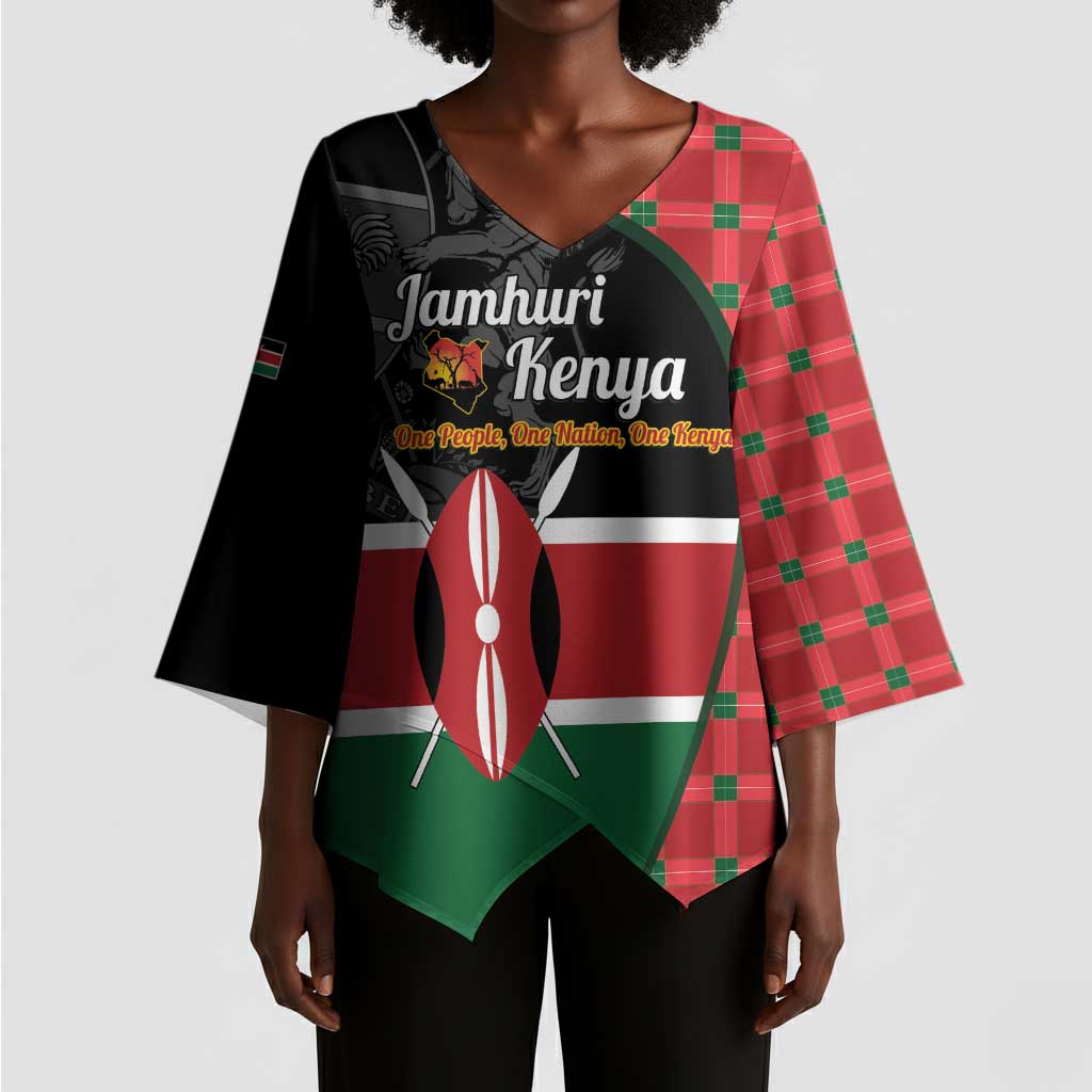 Kenya Jamhuri Day Kimono Sleeve Blouse One People One Nation Massai Shuka Pattern