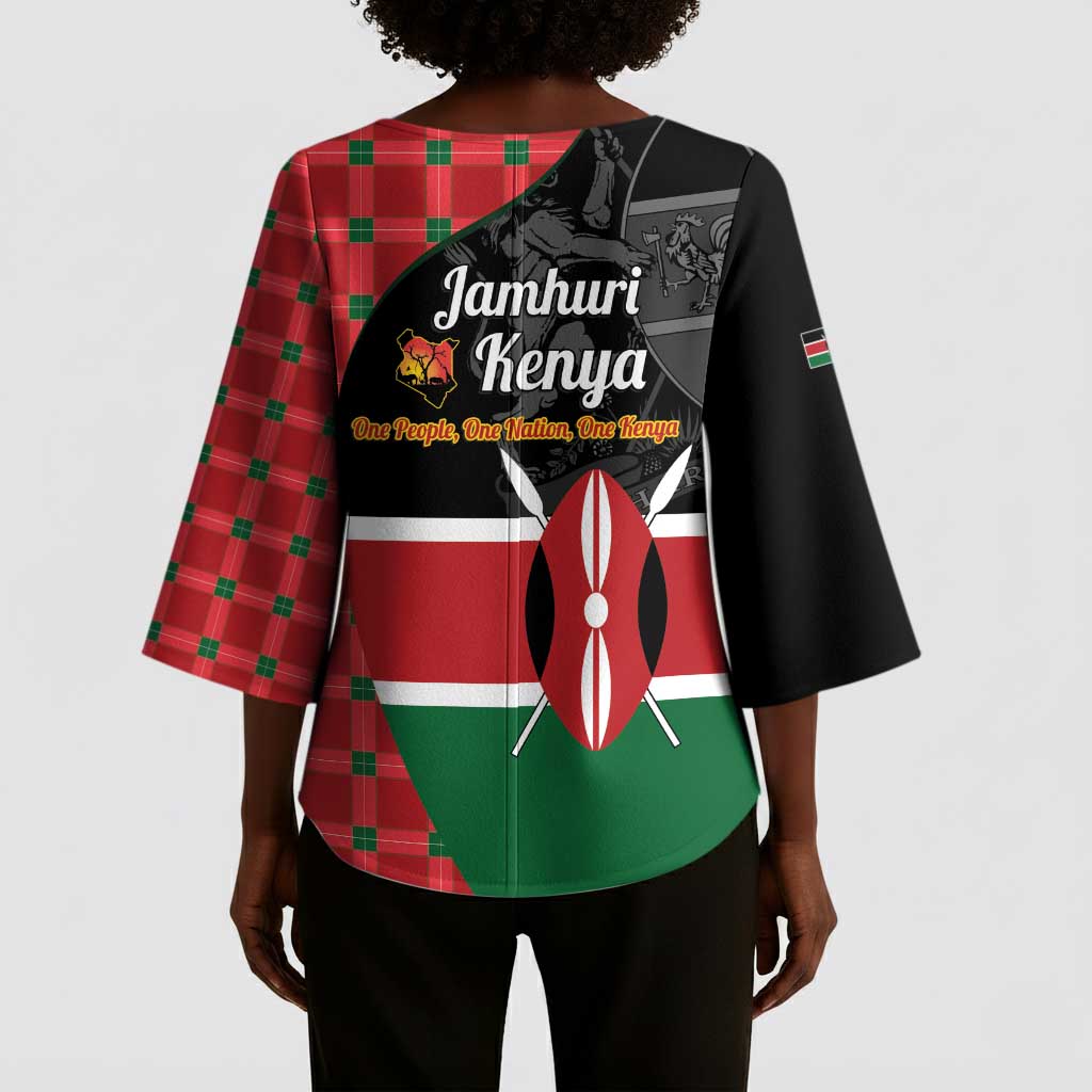Kenya Jamhuri Day Kimono Sleeve Blouse One People One Nation Massai Shuka Pattern