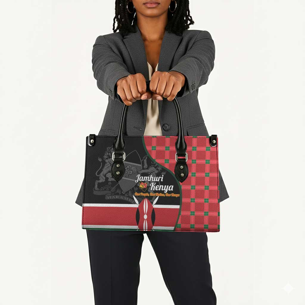 Kenya Jamhuri Day Leather Bag One People One Nation Massai Shuka Pattern