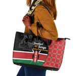 Afro Jamhuri ya Kenya Leather Tote Bag One People One Nation Massai Shuka Pattern - African Pride