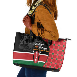 Afro Jamhuri ya Kenya Leather Tote Bag One People One Nation Massai Shuka Pattern - African Pride