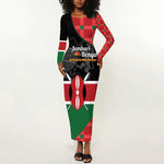 Afro Jamhuri ya Kenya Long Sleeve Bodycon Dress One People One Nation Massai Shuka Pattern - African Pride