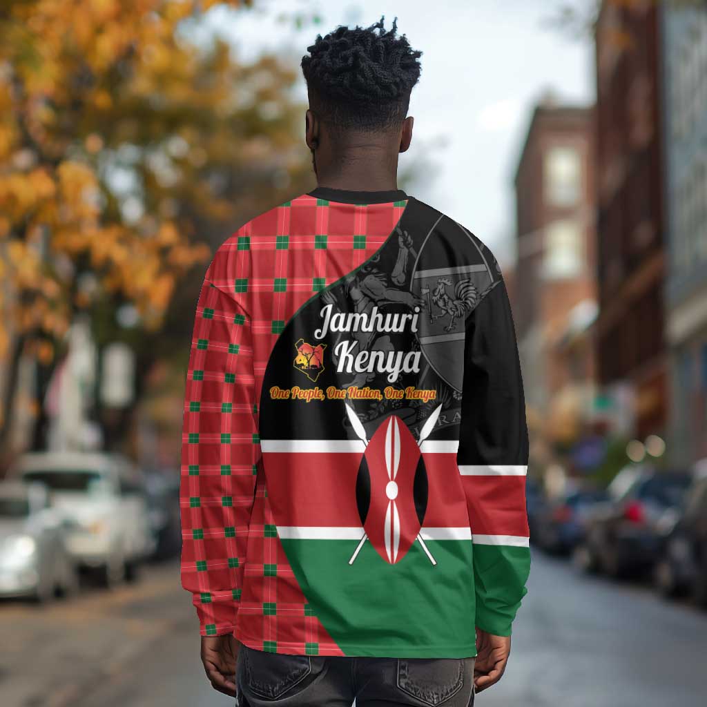Afro Jamhuri ya Kenya Long Sleeve Shirt One People One Nation Massai Shuka Pattern - African Pride