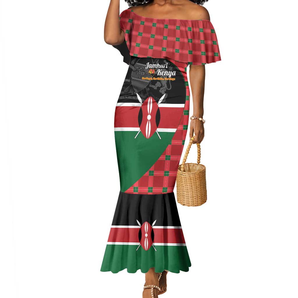 Afro Jamhuri ya Kenya Mermaid Dress One People One Nation Massai Shuka Pattern - African Pride