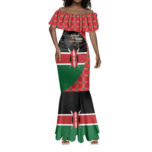 Afro Jamhuri ya Kenya Mermaid Dress One People One Nation Massai Shuka Pattern - African Pride