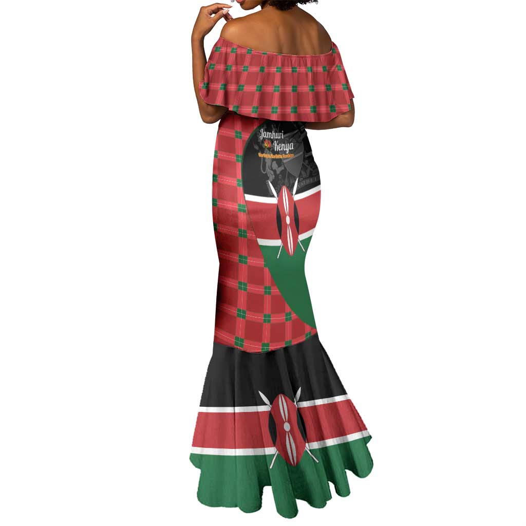 Afro Jamhuri ya Kenya Mermaid Dress One People One Nation Massai Shuka Pattern - African Pride