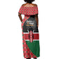 Afro Jamhuri ya Kenya Off Shoulder Maxi Dress One People One Nation Massai Shuka Pattern - African Pride