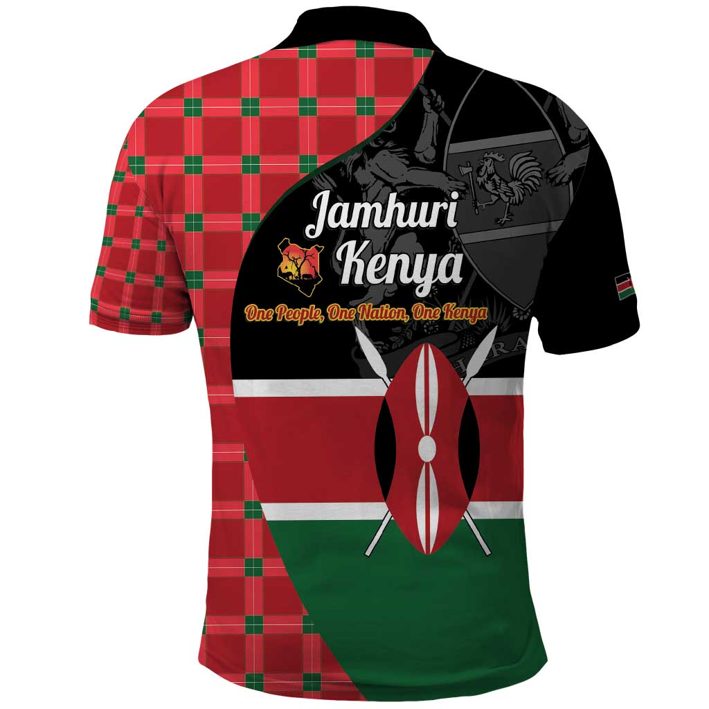 Afro Jamhuri ya Kenya Polo Shirt One People One Nation Massai Shuka Pattern - African Pride