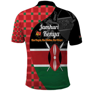Afro Jamhuri ya Kenya Polo Shirt One People One Nation Massai Shuka Pattern - African Pride