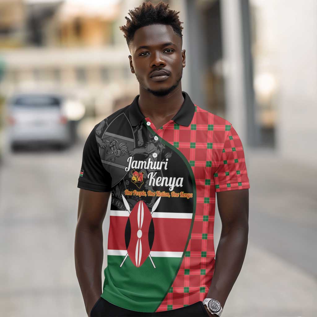 Afro Jamhuri ya Kenya Polo Shirt One People One Nation Massai Shuka Pattern - African Pride