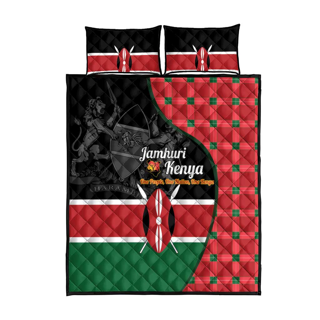 Afro Jamhuri ya Kenya Quilt Bed Set One People One Nation Massai Shuka Pattern - African Pride