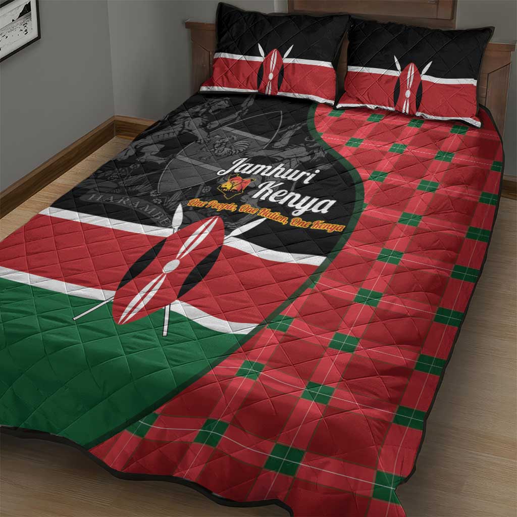 Afro Jamhuri ya Kenya Quilt Bed Set One People One Nation Massai Shuka Pattern - African Pride
