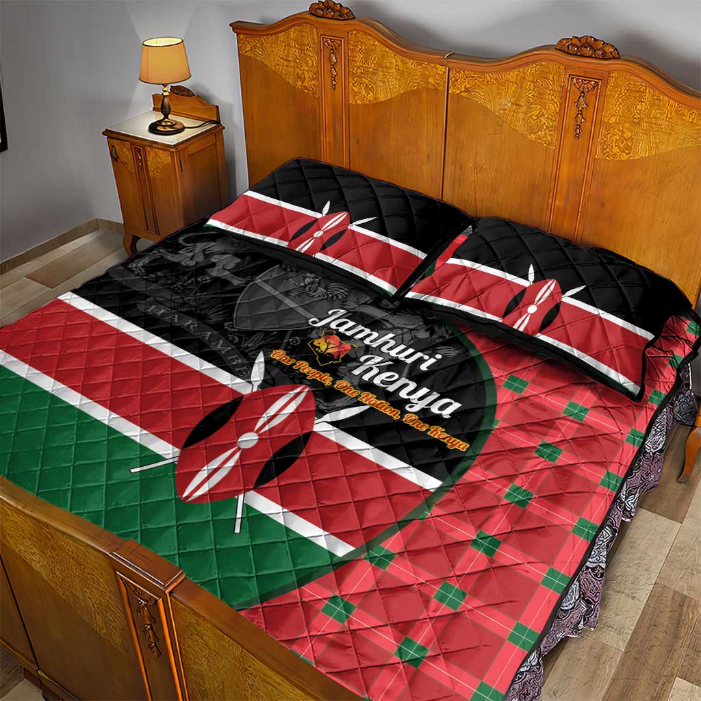 Afro Jamhuri ya Kenya Quilt Bed Set One People One Nation Massai Shuka Pattern - African Pride