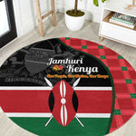 Afro Jamhuri ya Kenya Round Carpet One People One Nation Massai Shuka Pattern - African Pride