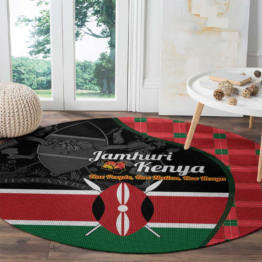 Afro Jamhuri ya Kenya Round Carpet One People One Nation Massai Shuka Pattern - African Pride